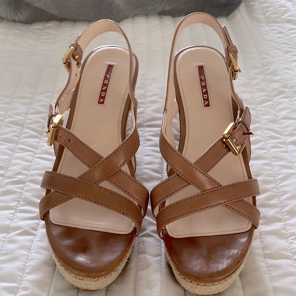 Prada size 8 nude, wedge sandals.  Great condition.